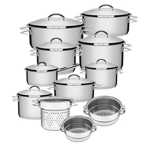 Jogo de Panelas 11 Peças Inox Fundo Triplo Solar Tramontina