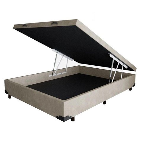 Base Box Baú Viúva Blindado 128x188 Suede Bege Bio Box