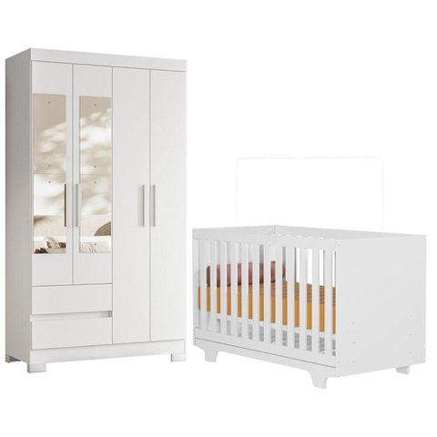 Berço Nacional Life 2217 com Guarda Roupa Olimpia com Espelho Branco Flex - Móveis Albatroz
