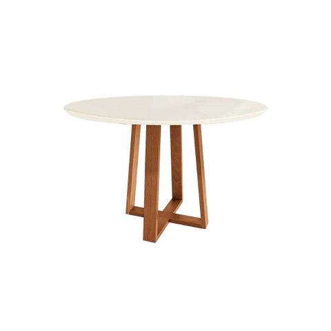 Mesa de Sala Jantar Elma Madeira Maciça C/tampo Madeirado C/ Vidro 105x105cm Carvalho/off White/