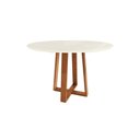 Ver imagem 1 de Mesa de Sala Jantar Elma Madeira Maciça C/tampo Madeirado C/ Vidro 105x105cm Carvalho/off White/