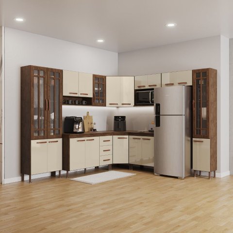 Cozinha Modulada Completa Fidelitá Lisboa 9 Peças 515cm 20 Portas 3 Gavetas com Tampo