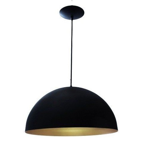 Kit 2 Pendente Onix Poptem Meia Esfera 80cm Preto e Dourado Lustre Aluminio Luminária Sala