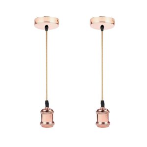 Kit 2 Lustres Pendentes Luminária Vintage Metal Rose