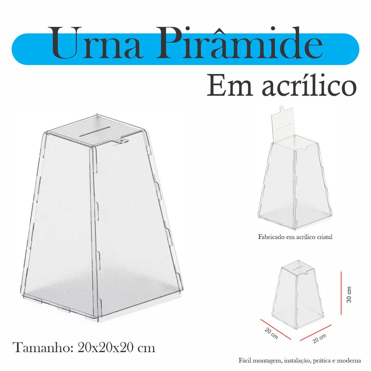 Urna Acrílico Sorteio Caixa Sugestões Pirâmide Cofre 30x20cm - 1