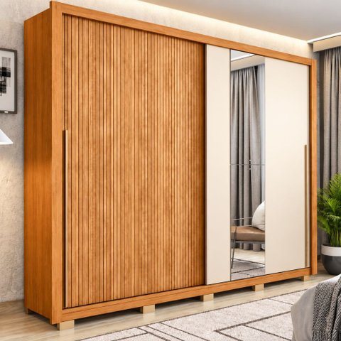 Guarda Roupa Casal 2 Portas Correr 4 Gavetas 1 Espelho Roma Caemmun