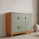 Ver imagem 2 de Cômoda Sapateira 1 Porta 4 Gavetas Pés Retrô Abruzzo A04 Cinamomo Sálvia - Lyam Decor