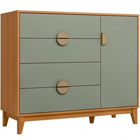 Cômoda Sapateira 1 Porta 4 Gavetas Pés Retrô Abruzzo A04 Cinamomo Sálvia - Lyam Decor