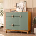 Ver imagem 1 de Cômoda Sapateira 1 Porta 4 Gavetas Pés Retrô Abruzzo A04 Cinamomo Sálvia - Lyam Decor