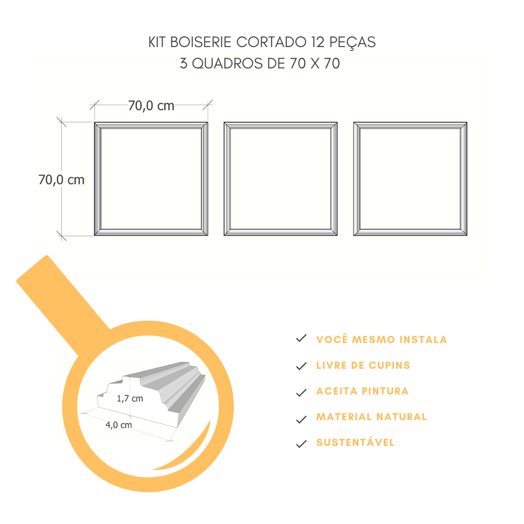 Boiserie Kit para 3 Quadros em Madeira Maciça - 2