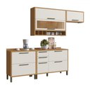 Ver imagem 2 de Armário de Cozinha com Balcão e Tampo 5 Portas 5 Gavetas Pérola 100% Mdf Vidro Reflecta Amêndoa/Off 