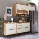 Ver imagem 1 de Armário de Cozinha com Balcão e Tampo 5 Portas 5 Gavetas Pérola 100% Mdf Vidro Reflecta Amêndoa/Off 
