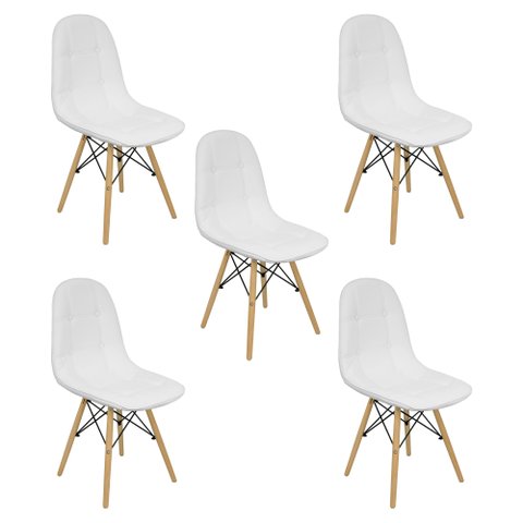 Kit 5 Cadeiras Charles Eames Botonê Eiffel Estofada Branca