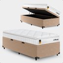 Ver imagem 1 de Cama Box Baú Solteiro Bege + Colchão Life D33 Pillow Top 61x88x188cm Branco - e-Shop Casa