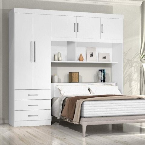 Guarda-Roupa Casal com Cabeceira Baú 5 Portas 3 Gavetas e Prateleiras Cancun Espresso Móveis