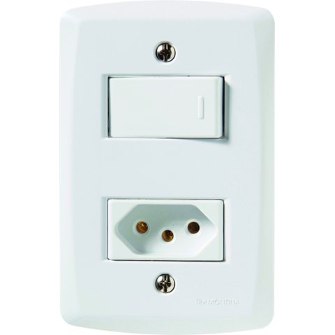 Conjunto 4x2 com 1 Interruptor Paralelo 10 a 250 V e 1 Tomada 2p+t 20 a 250 V Tramontina Lux2 Branco