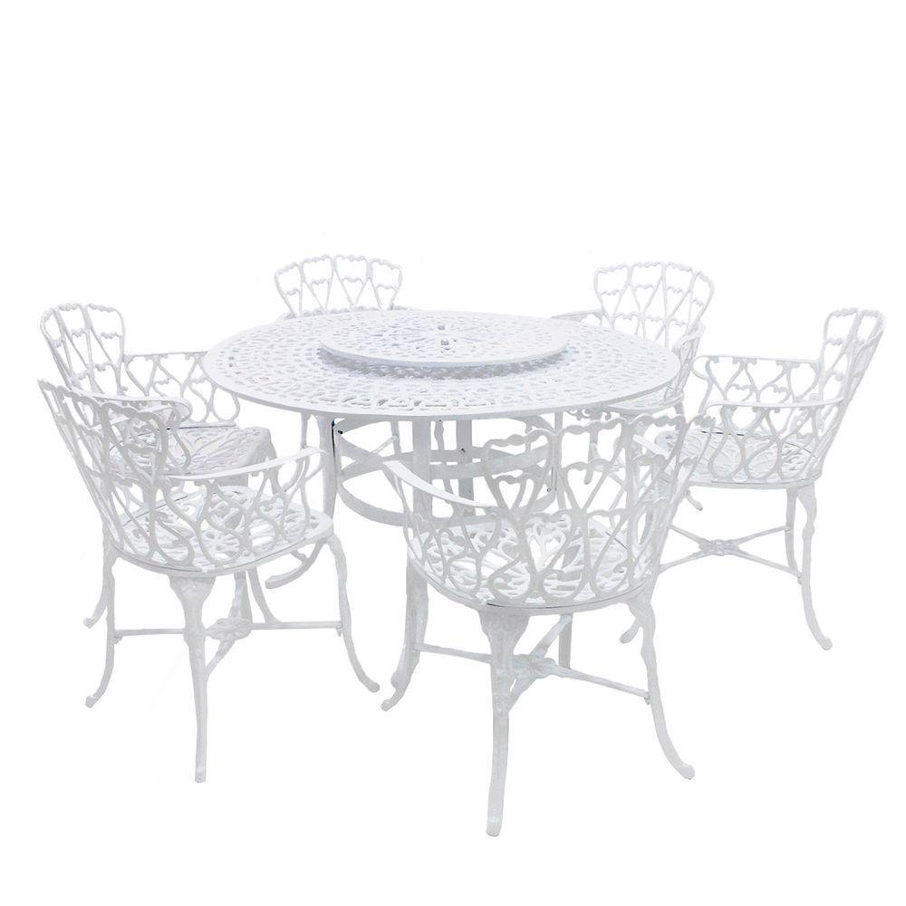 Mesa Giratória de Jardim com Cadeiras de Alumínio Fundido Viena Branco