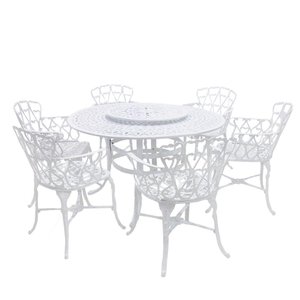 Mesa Giratória de Jardim com Cadeiras de Alumínio Fundido Viena Branco