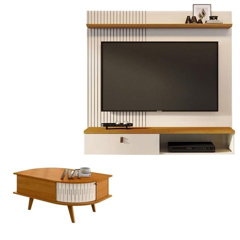 Estante Home Theater Suspenso Íris com Mesa de Centro Indianápolis Cinamomo Off White – Madetec