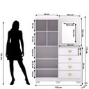 Ver imagem 3 de Cômoda Guarda-roupa com 4 Gavetas e 5 Prateleiras com Espelho Cristine Branco/camarim