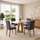 Ver imagem 1 de Conjunto Sala de Jantar Mesa Lisa 120cm Tampo de Vidro Canto Reto 4 Cadeiras Lily