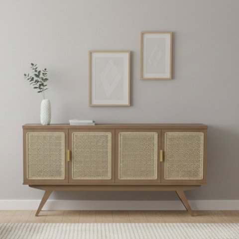 Buffet 180cm x 78Cfm Tela Lisa Pés em Madeira Maciça Nino Marrom/Mel