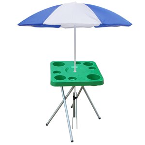 Mesa Dobravel para Petiscos Praia e Suporte Guarda Sol Chão Cor:verde