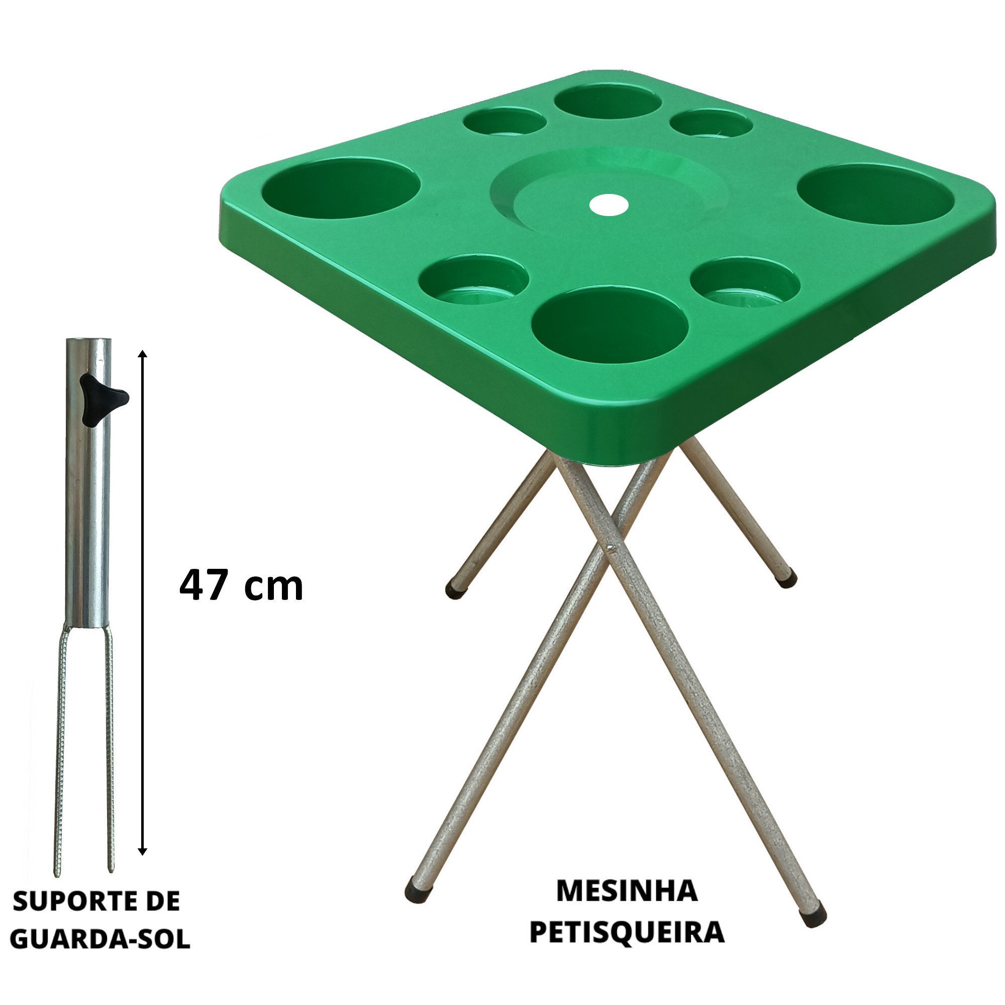 Mesa Dobravel para Petiscos Praia e Suporte Guarda Sol Chão Cor:verde - 5