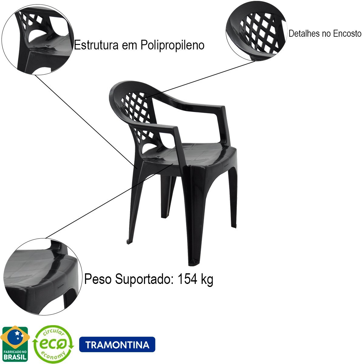Cadeira De Plástico Tramontina Iguape Até 154Kg 92221/210 - Cinza