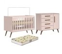 Ver imagem 1 de Berço Mini Cama com Colchão e Cômoda Q Encanto Retrô Rosa Qmovi