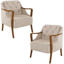 Ver imagem 1 de Kit 2 Poltronas Decorativas Braços em Madeira Hand Linho Bege - Gran Belo