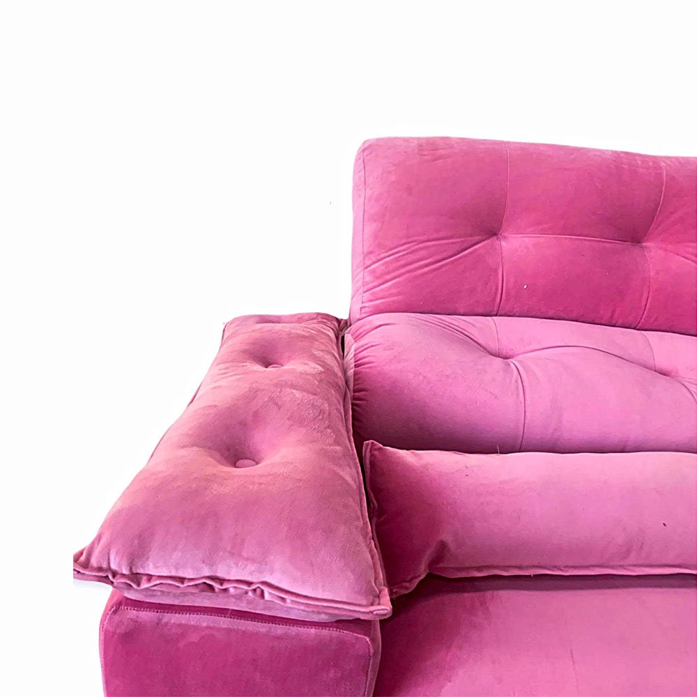 Sofá Retrátil e Reclinável com Pillow nos Braços Veludo Rosa 2.00 Metros - 2