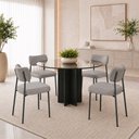 Ver imagem 1 de Kit 4 Cadeiras Sala de Jantar Lisa Pés Preto Linho Cinza m² - Monari Design
