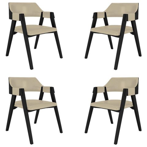 Kit 4 Cadeiras Sala de Jantar e Jogos Carteados Madeira Maciça Poker Pu Bege-preto G42 - Gran Belo