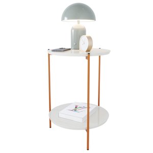 Mesa de Apoio Lateral Duda Off White com Pés de Ferro Bronze Ofertamo