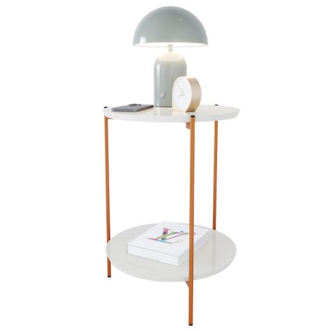 Mesa de Apoio Lateral Duda Off White com Pés de Ferro Bronze Ofertamo