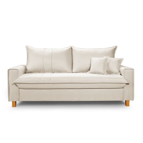 Sofa Living com Bau Multiuso 3 Lugares Linho Pes em Madeira: Marmore