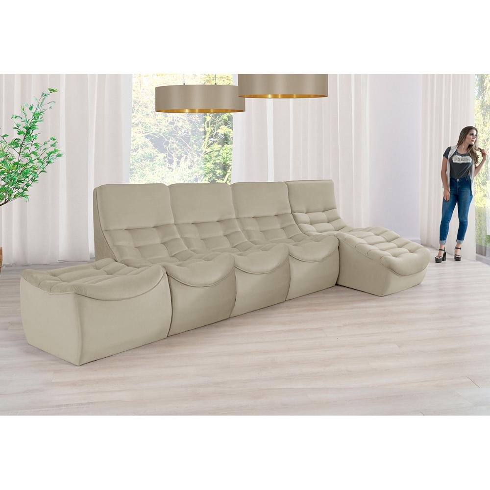 Sofá Espreguiçadeira Confort 4.10m 5 Peças - Bege | MadeiraMadeira