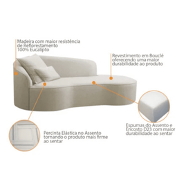 Divã Recamier Sofá Curvo Sala de Tv e Estar Recepção Inglaterra 150cm Lado Direito Linho Bege- MABE  - 4