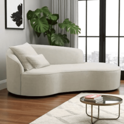 Divã Recamier Sofá Curvo Sala de Tv e Estar Recepção Inglaterra 150cm Lado Direito Linho Bege- MABE 