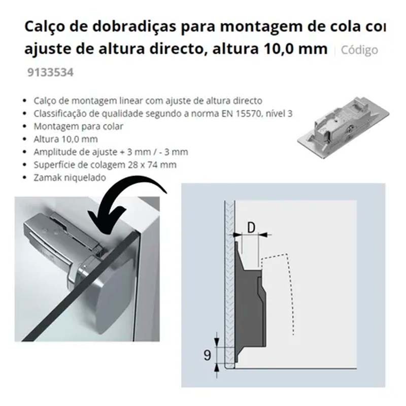Kit C/ 2 Dobradiças Sensys Super Alta P/Colagem Em Porta De Vidro E Lateral De Vidro Completas - 7