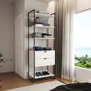 Ver imagem 1 de Guarda Roupa Aberto Industrial Solteiro 1 Módulo com Gaveta Branco Ferro Preto