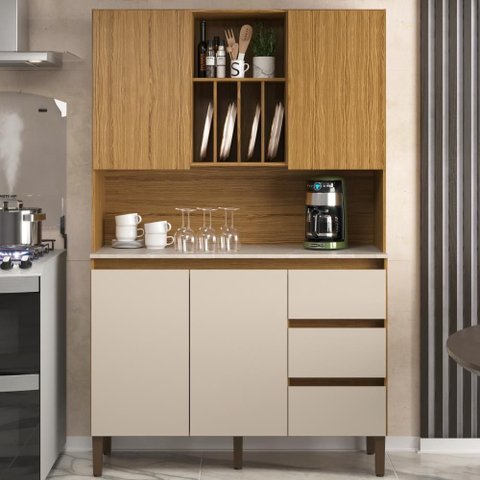 Balcão de Cozinha 120cm 4 Portas 3 Gavetas AC4430 Carvalho Oak/Arbo/Petra - Decibal