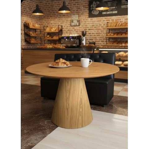 Mesa de Jantar Cone 1,60cm Redonda Base e Tampo Amadeirada Louro Freijo