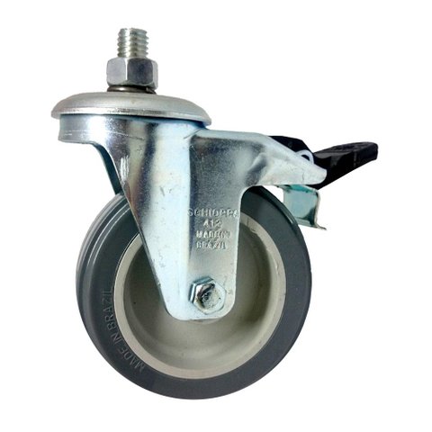 Rodizio Giratório Pino com Rosca e Freio Cinza Pvc 65 Kg 4 Pol 12,6 Cm de Altura Gle412bpg -