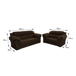 Conjunto Sofá Windsor Velut Marrom 3 e 2 Lugares 2,04m e 1,59m - King House - 2