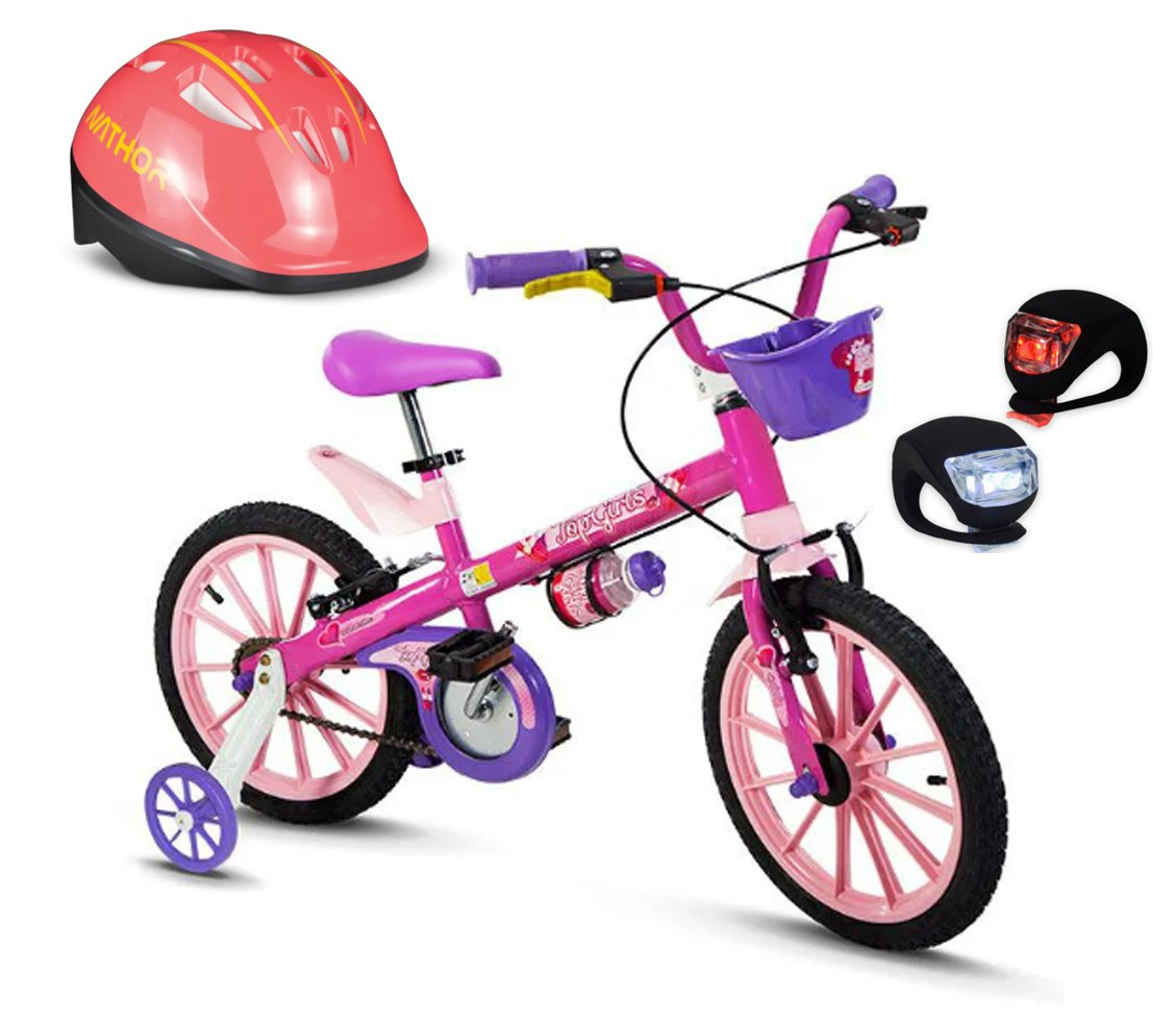 Kit Bicicleta Infantil Aro 16 Top Girls + Capacete Coral+ Sinalizador ...