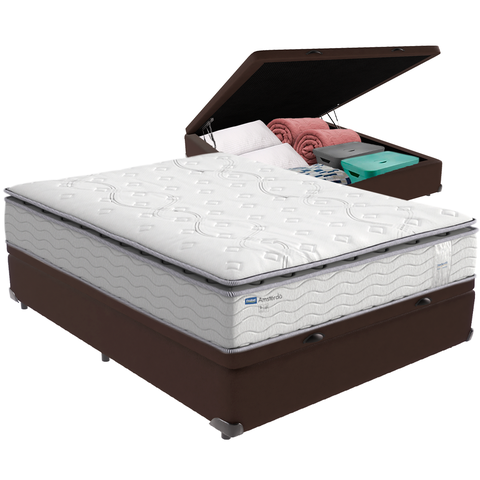 Cama Box Baú e Colchão Amsterdã Molas Ensacadas Casal Probel: Marrom