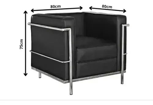 Poltrono Le Corbusier Premium em Couro Sintetico - Preto - 2