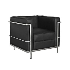 Poltrono Le Corbusier Premium em Couro Sintetico - Preto